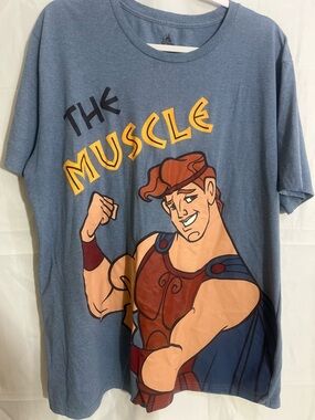 Disney Blue Men's T-Shirt with 'The Muscle' Cartoon Graphic